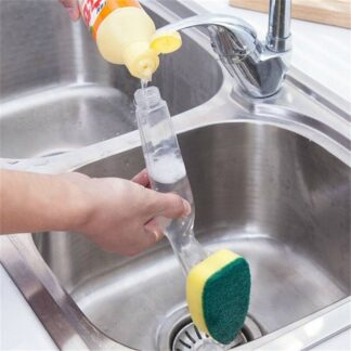 Eco-Friendly Dishwashing Tool with Refillable Handle and Replaceable Sponge