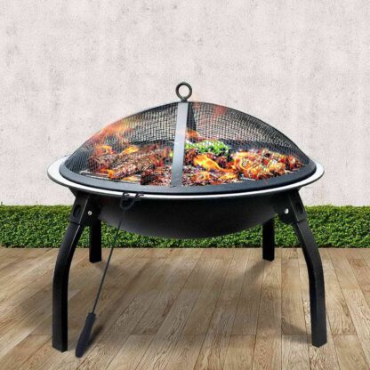 Fire Pit BBQ Charcoal Smoker Portable Outdoor Camping Pits Patio Fireplace 22″