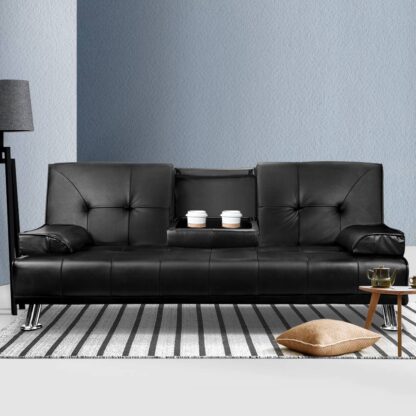Artiss 3 Seater PU Leather Sofa Bed – Black