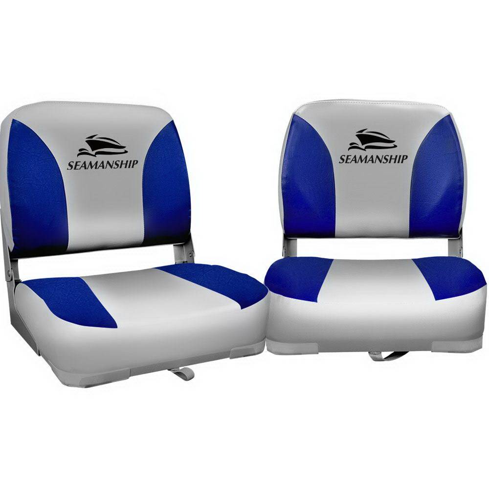 Seamanship Set of 2 Folding Swivel Boat Seats - Grey & Blue - Click Shop AU