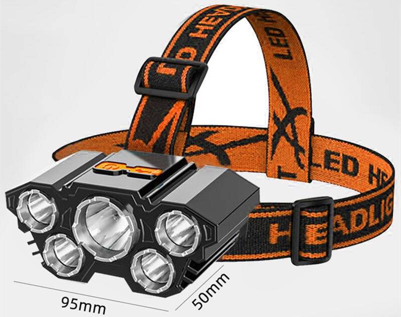 Usb Rechargeable Built-in Battery 5 Led Strong Headlight Super Bright Head-Mounted Flashlight Outdoor Rechargeable Night Fishing